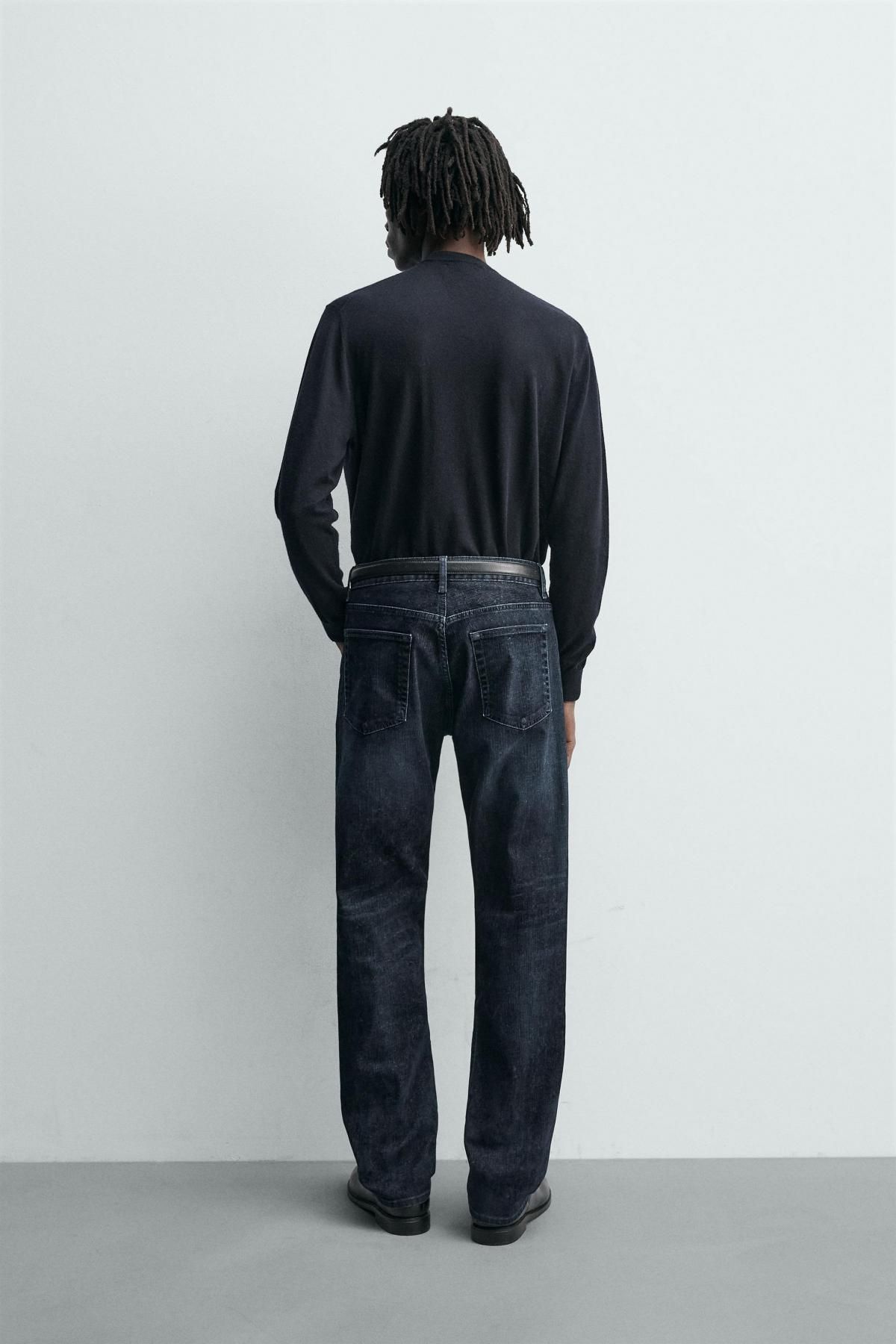 자라 테크니컬 플록 스트레이트핏 데님 진 0840/386 NAVY BLUE - 상세 이미지 3