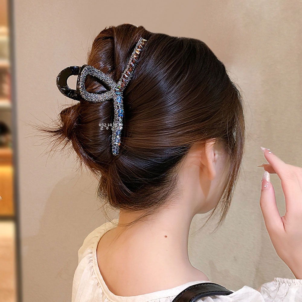 크리스탈 큐빅 꼬임 명품집게핀 긴머리 올림 헤어핀 - 상세 이미지 2