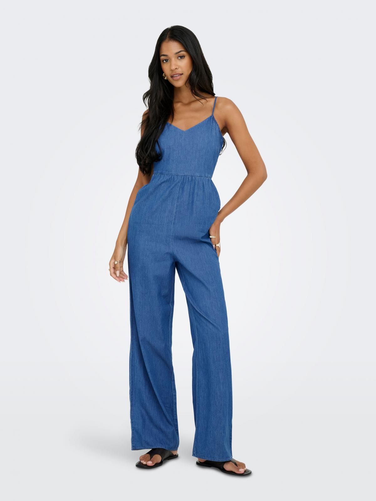온리 코튼 민소매 스트랩 점프수트 15358782_2115 BLUE / MEDIUM BLUE DENIM - 상세 이미지 5