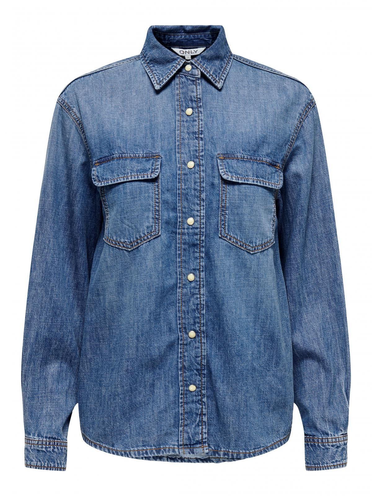 온리 데님 루즈핏 긴팔 셔츠 15325561_2114 BLUE / DARK BLUE DENIM - 상세 이미지 3