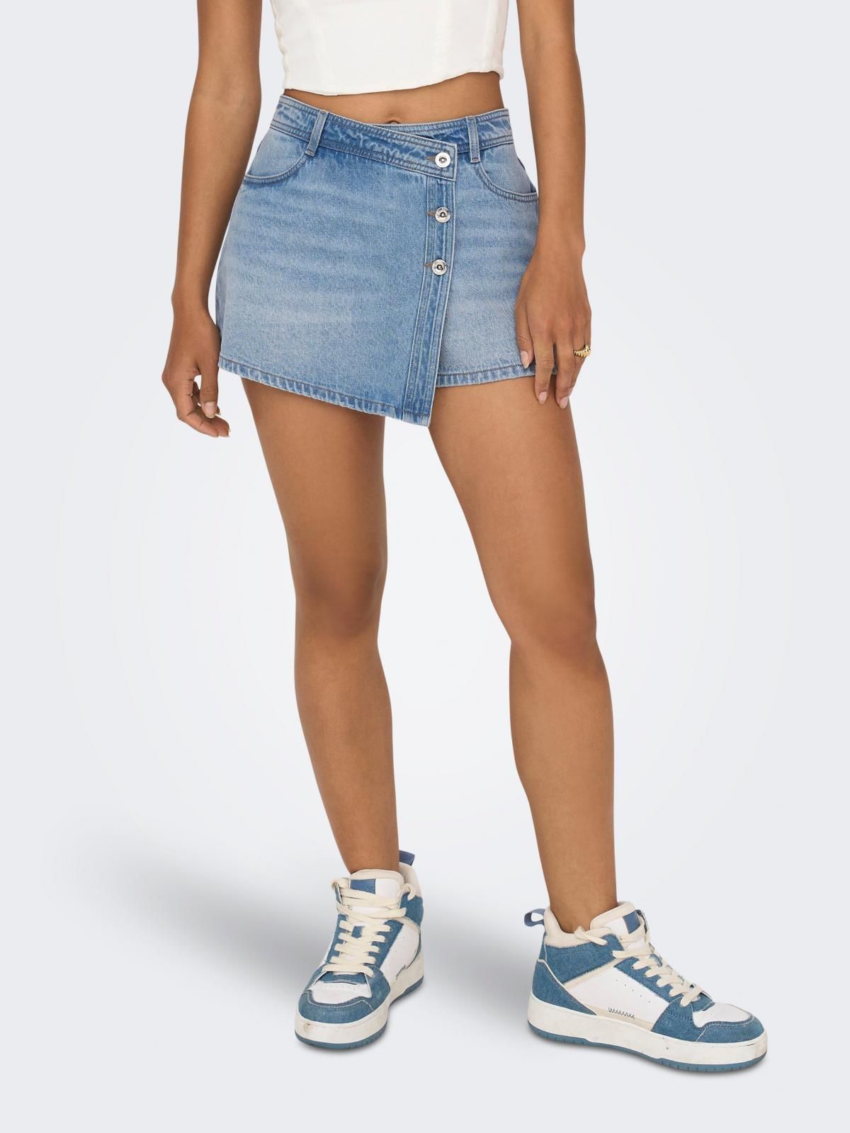 온리 크로스 웨이스트 데님 미니 스커트 15256608_2116 BLUE / LIGHT BLUE DENIM - 상품 이미지