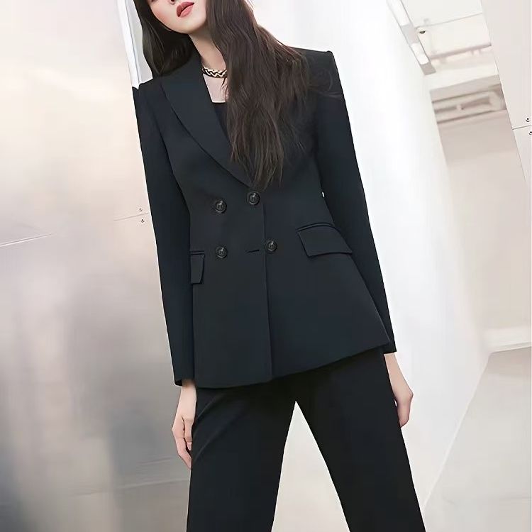 봄 가을 여성 블랙 포멀 정장 자켓 팬츠 세트 - 상세 이미지 3