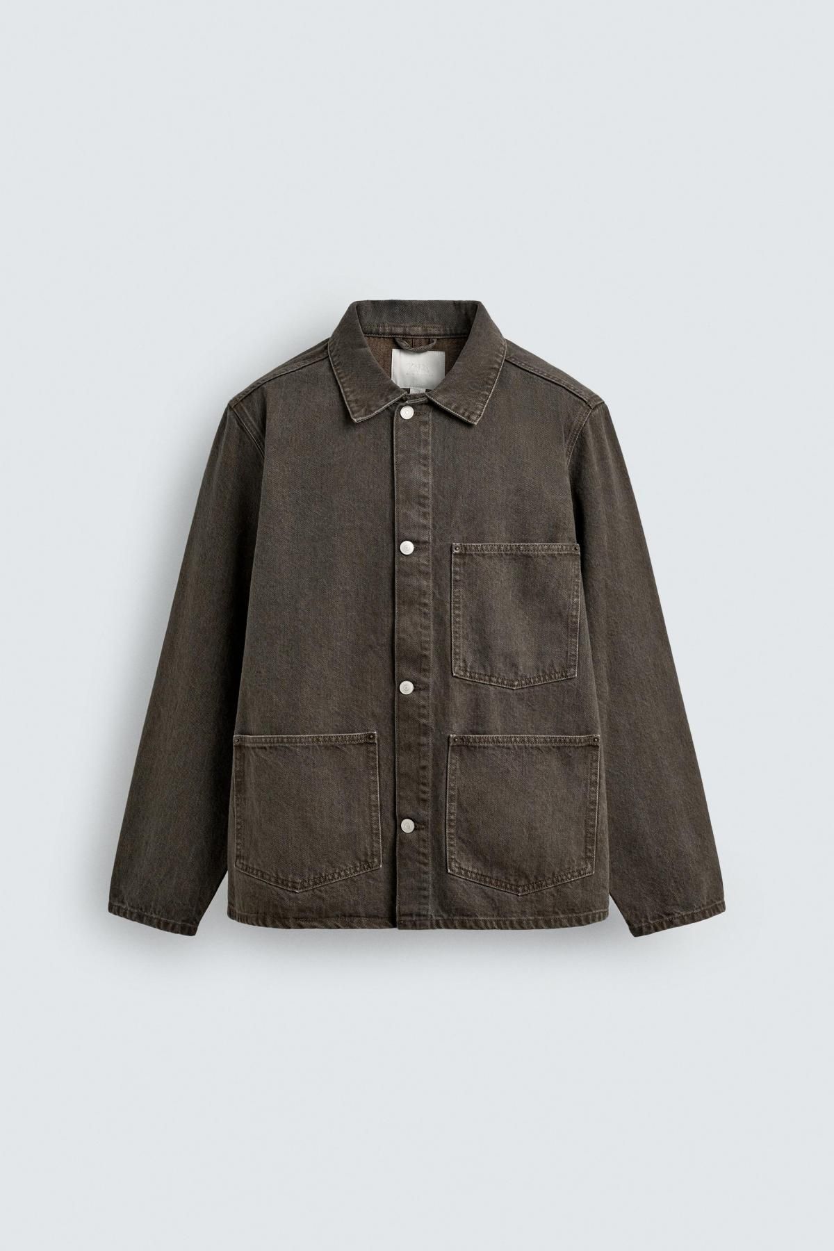 자라 빈티지 데님 오버핏 포켓 재킷 1300/351 DARK KHAKI - 상품 이미지