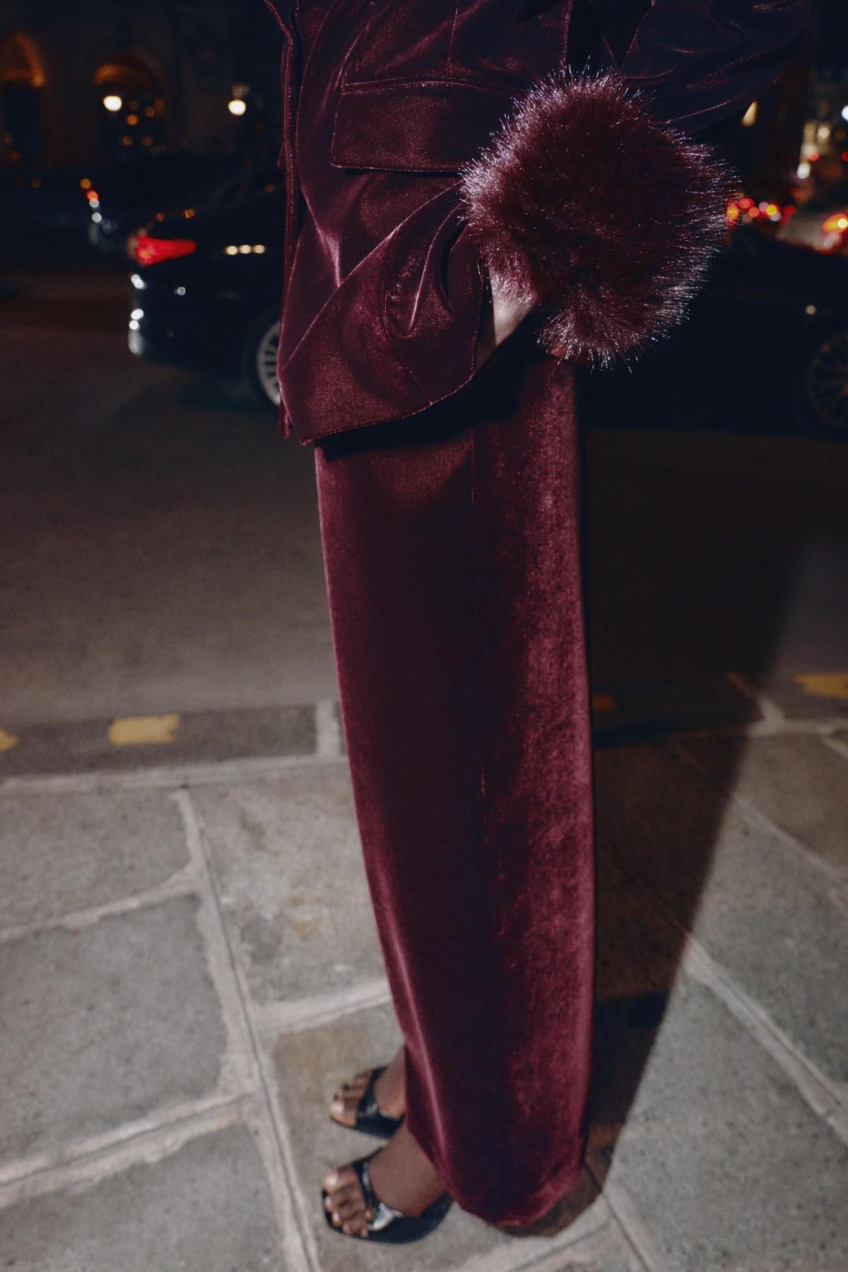 자라 벨벳 하이웨이스트 와이드 팬츠 버건디 9548/816 BURGUNDY - 상세 이미지 4