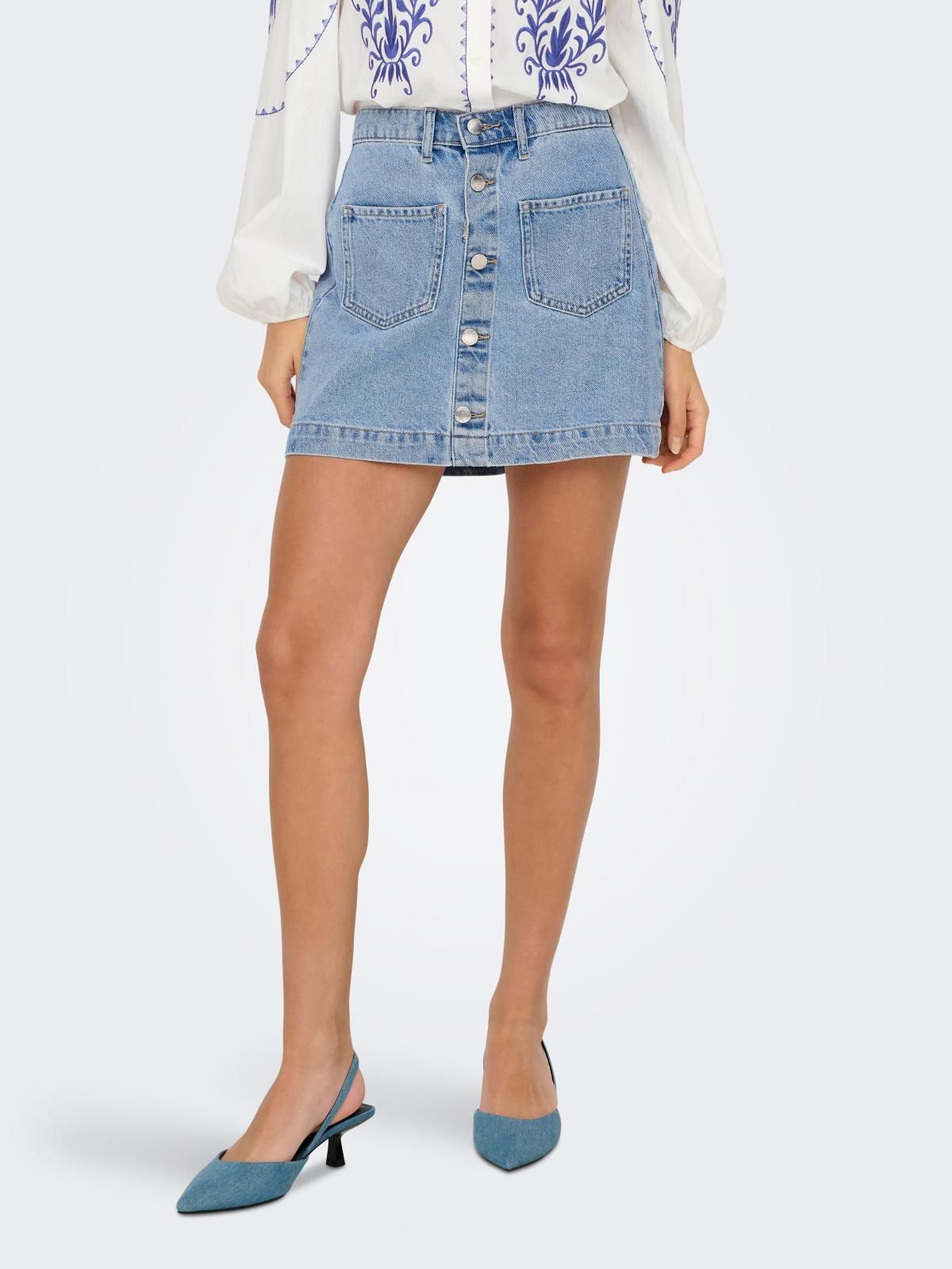 온리 하이웨이스트 버튼 데님 미니 스커트 15349035_2116 BLUE / LIGHT BLUE DENIM - 상품 이미지