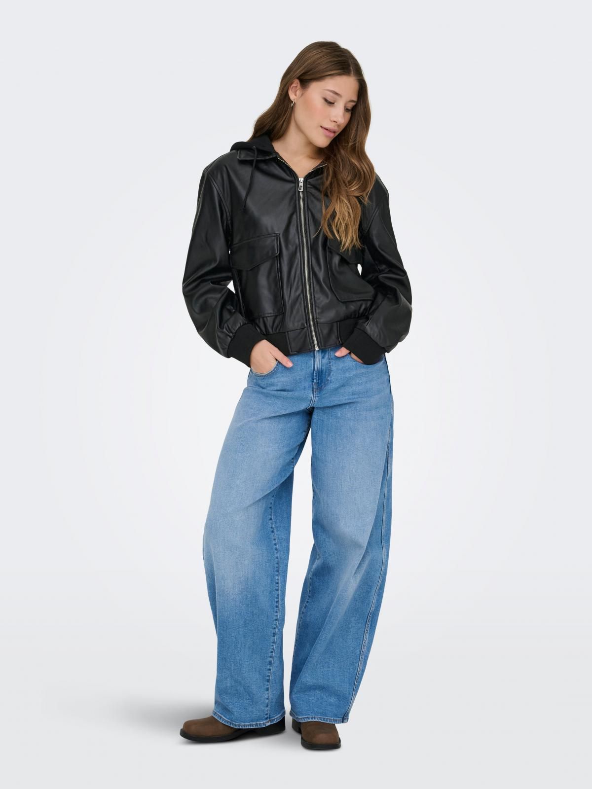 온리 트렌디 블랙 레더 집업 재킷 15349076_2161 BLACK / BLACK - 상세 이미지 5