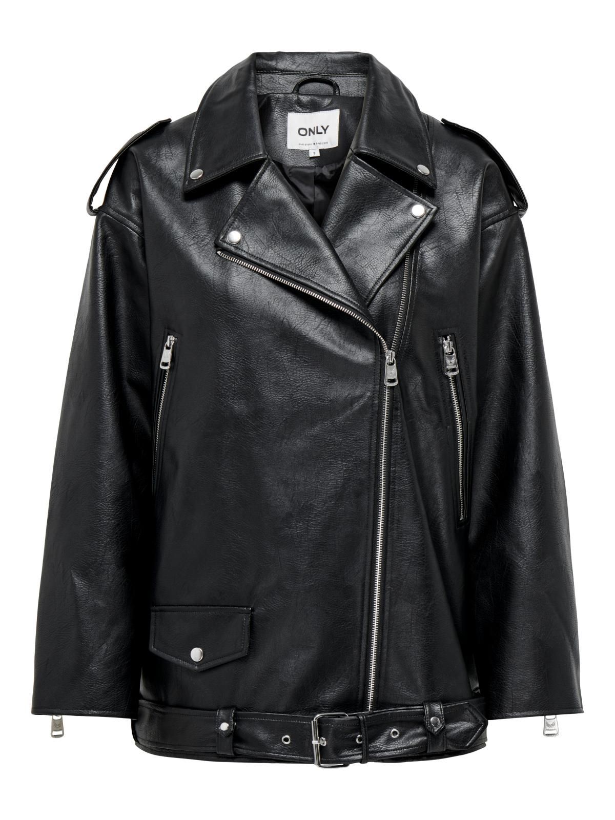 온리 테크니컬 페이크레더 바이커 재킷 15310968_2161 BLACK / BLACK - 상세 이미지 3