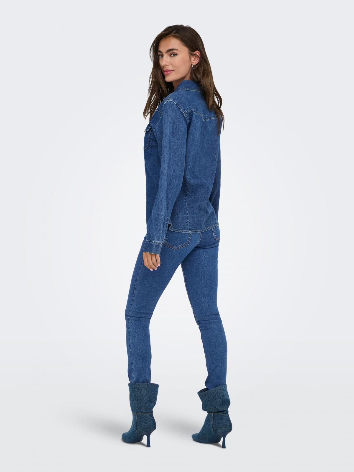 온리 테크니컬 데님 스티치 긴팔 셔츠 15352339_2114 BLUE / DARK BLUE DENIM - 상세 이미지 2