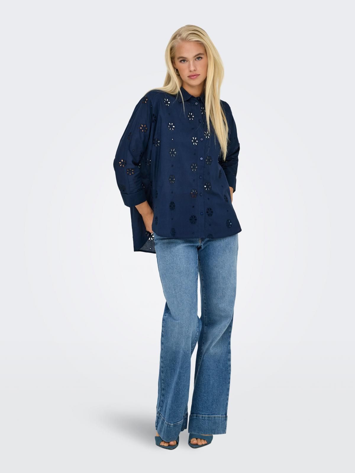 온리 테크니컬 펀칭 자수 긴팔 셔츠 네이비 15360467_1330 BLUE / BLACK IRIS - 상세 이미지 5