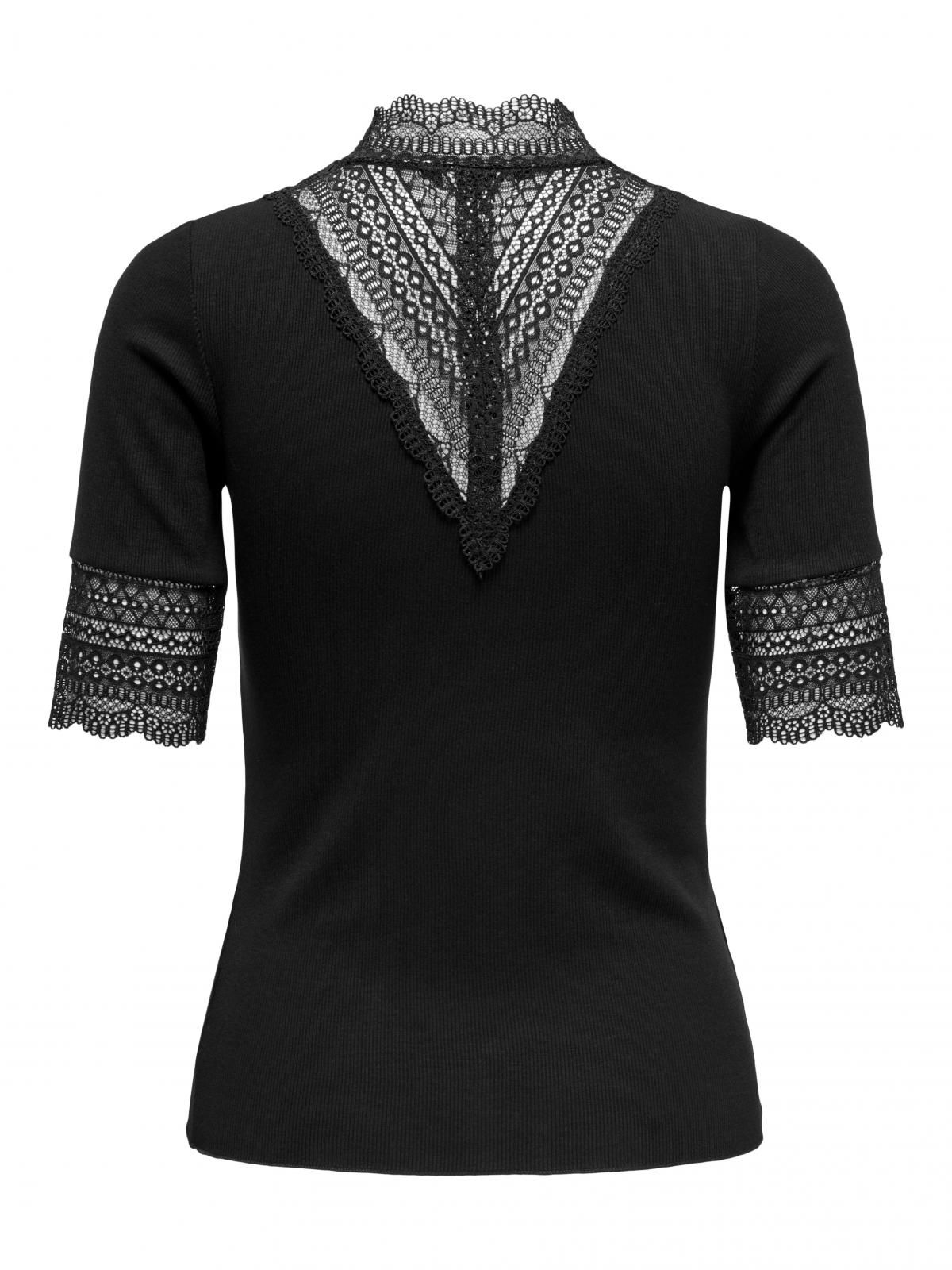 온리 레이스 하이넥 블랙 반팔 블라우스 15335353_2161 BLACK / BLACK - 상세 이미지 5
