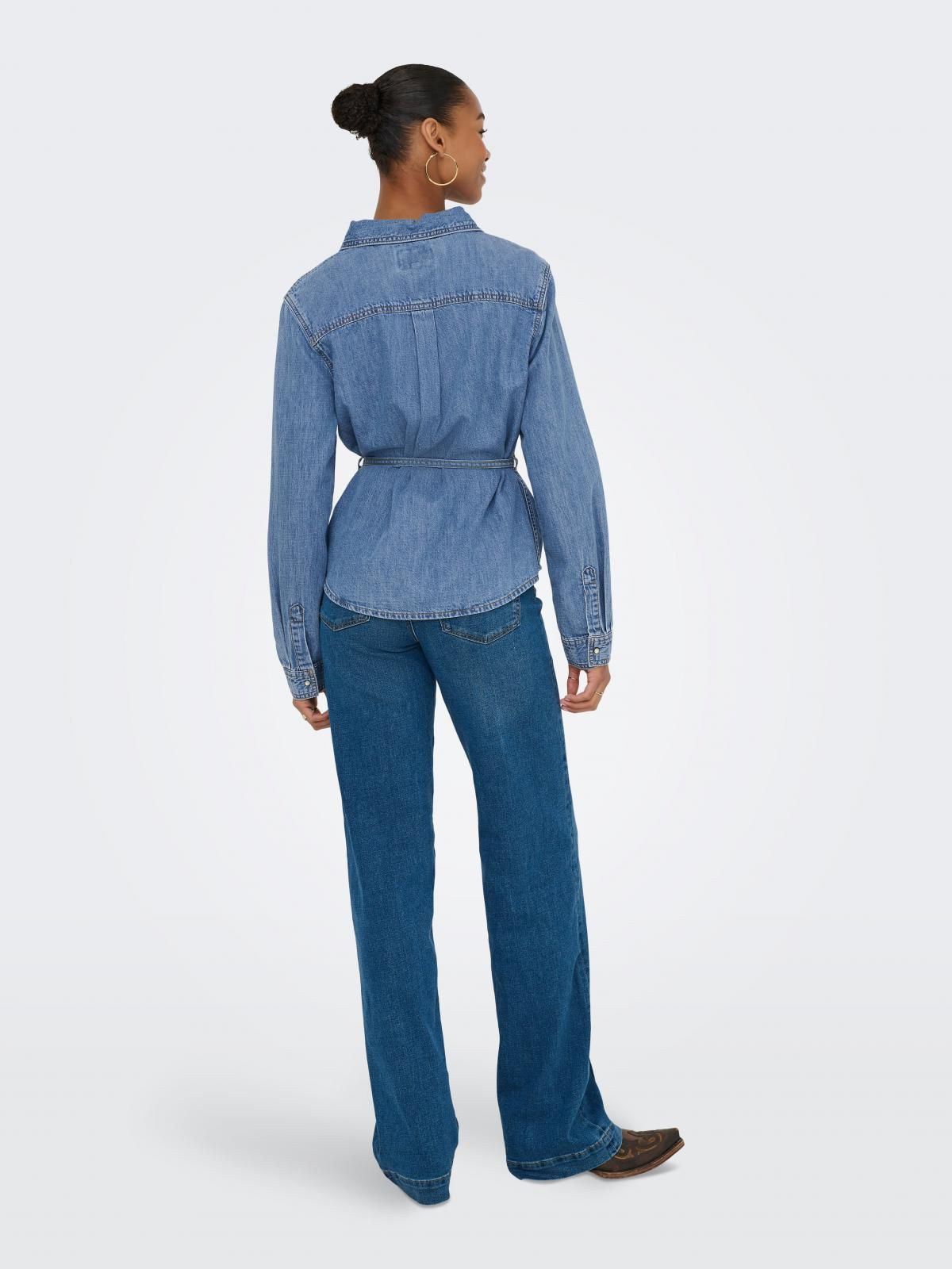 온리 트렌디 데님 셔츠 스트링 벨트 15352397_2115 BLUE / MEDIUM BLUE DENIM - 상세 이미지 2