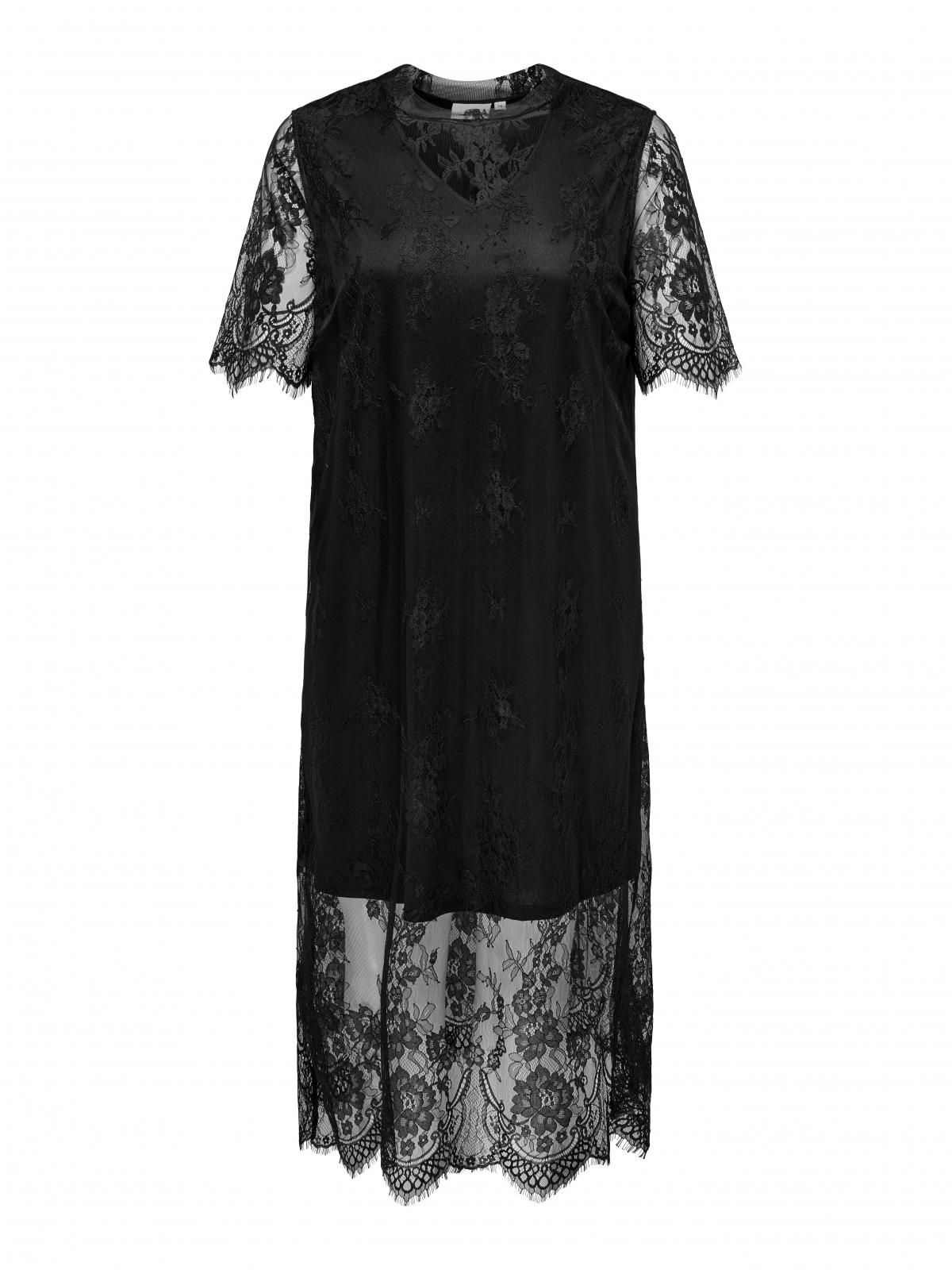 온리 빅사이즈 레이스 하이넥 미디 원피스 15336543_2161 BLACK / BLACK - 상세 이미지 3
