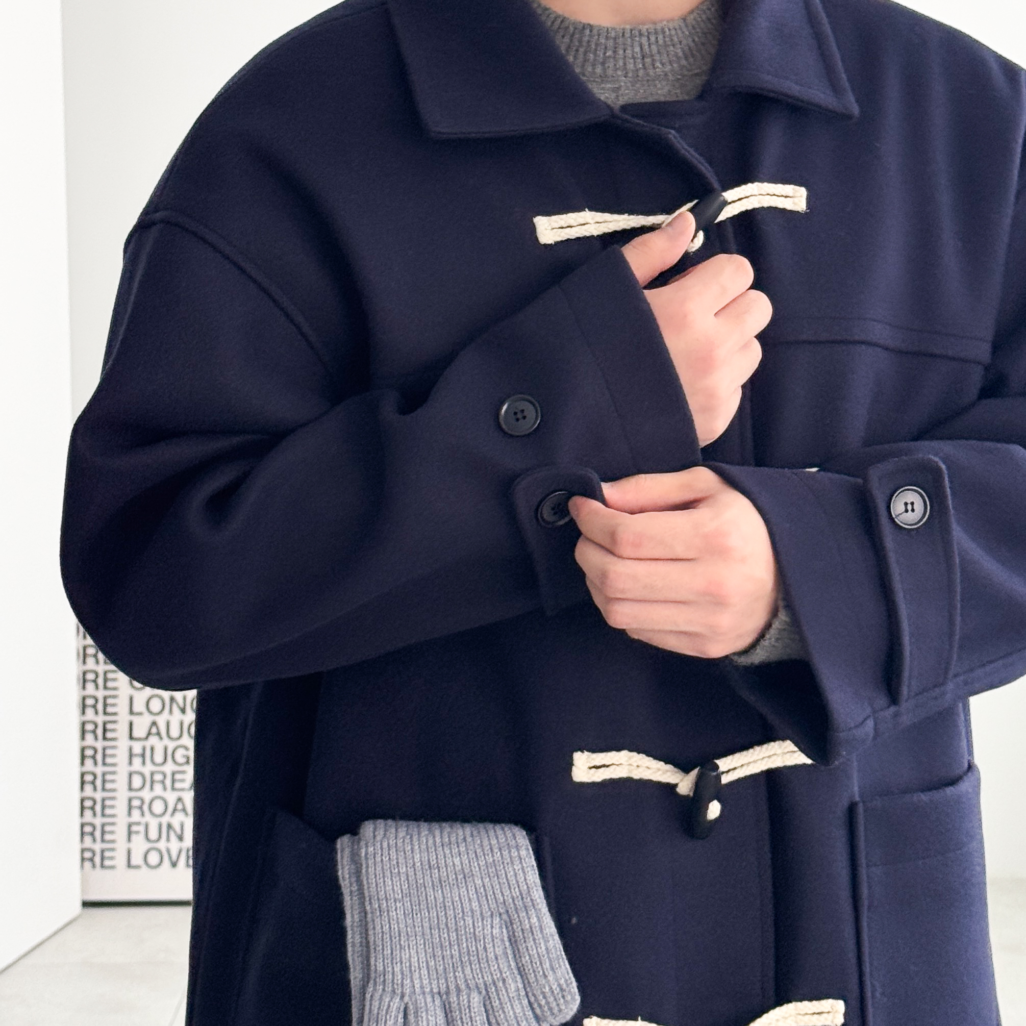 남자 떡볶이코트 남자롱코트 롱, 네이비, FREE(One size) 이미지 7