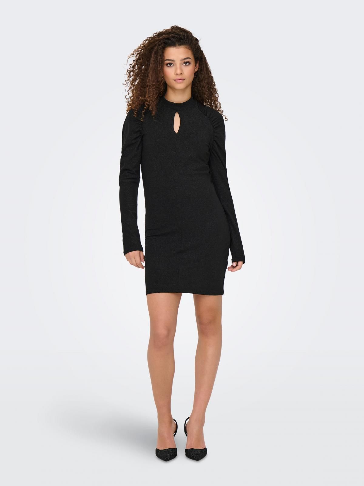 온리 슬림핏 글리터 퍼프슬리브 미니 원피스 15356682_2161_1215592 BLACK / BLACK - 상세 이미지 5