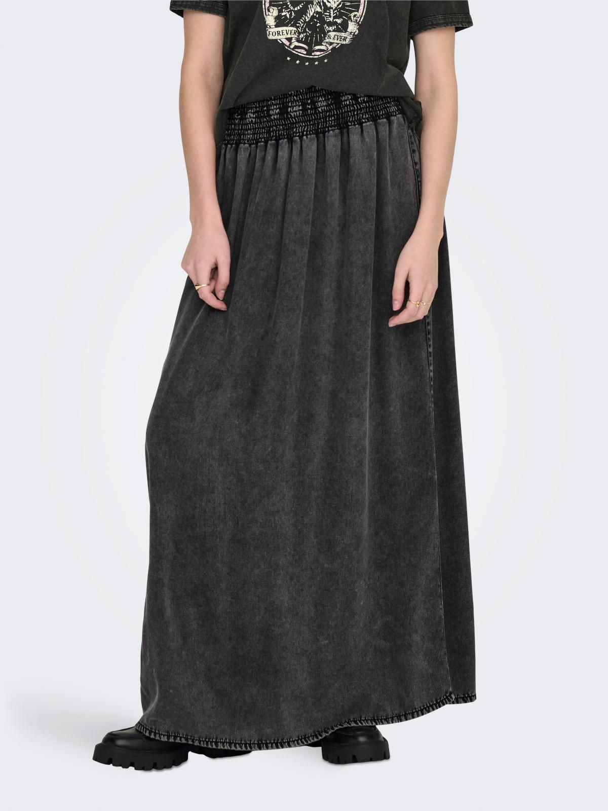 온리 하이웨이스트 롱 스커트 밴딩 캐주얼 15320036_8183 BLACK / WASHED BLACK - 상품 이미지