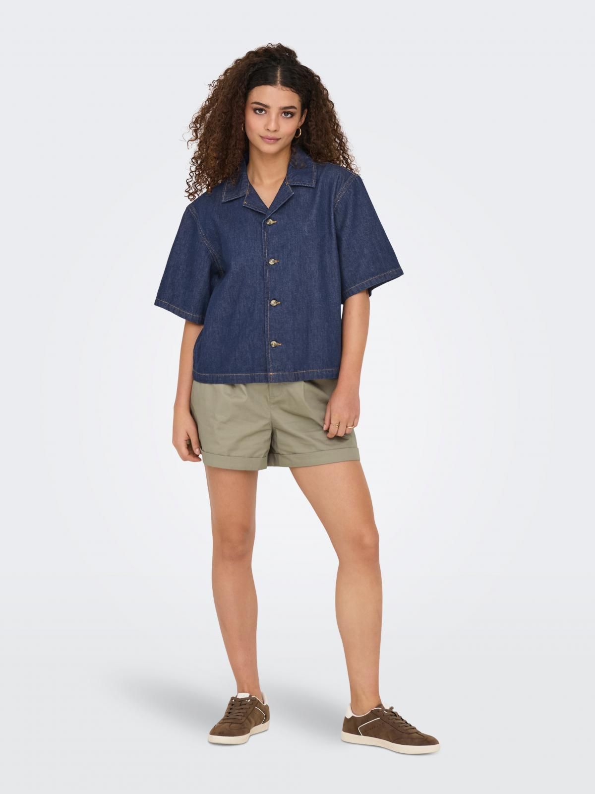 온리 데님 루즈핏 반팔 셔츠 15344418_2114_1182375 BLUE / DARK BLUE DENIM - 상세 이미지 5