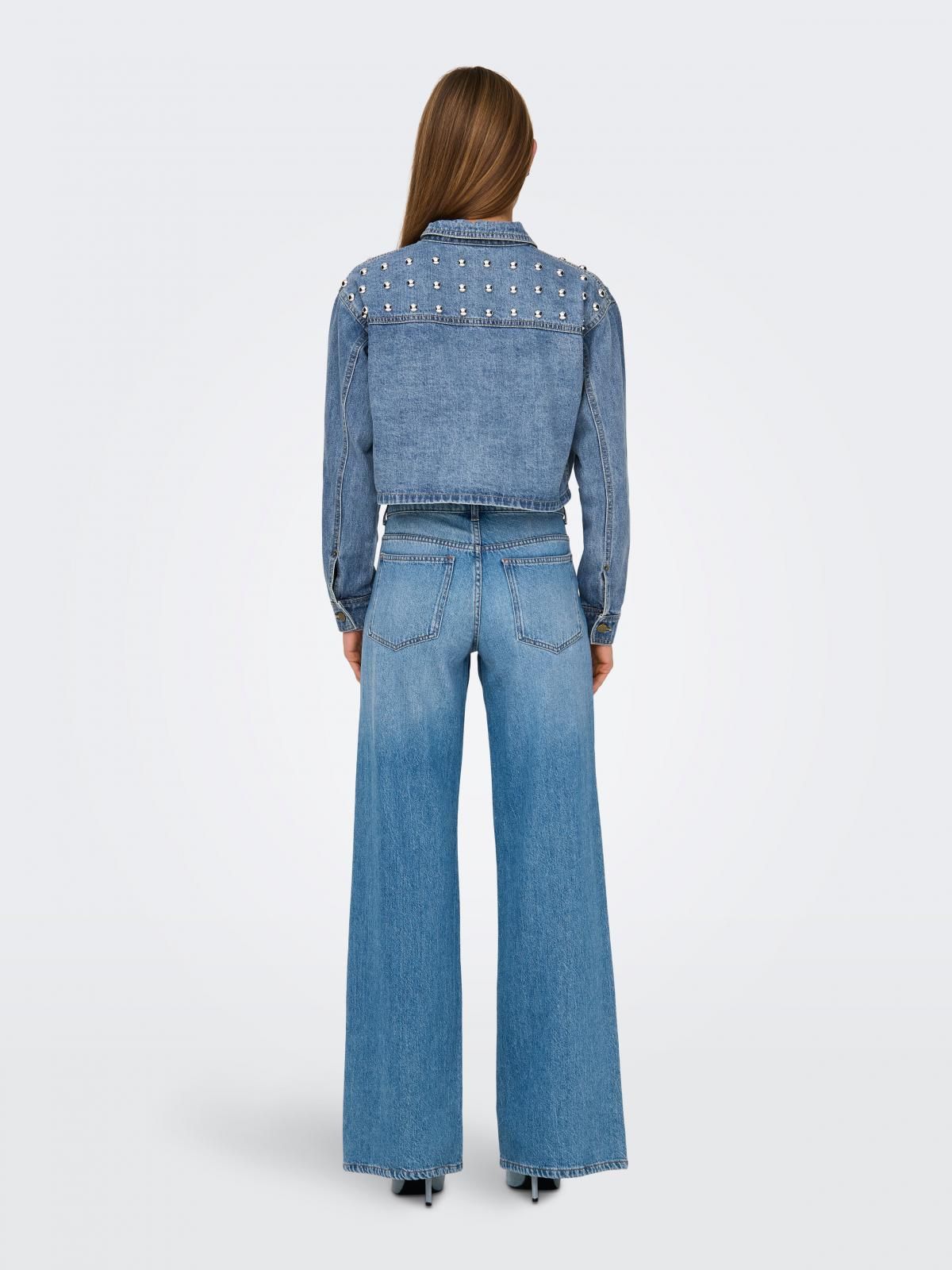 온리 트렌디 진주장식 크롭 데님 재킷 15318279_2115 BLUE / MEDIUM BLUE DENIM - 상세 이미지 2