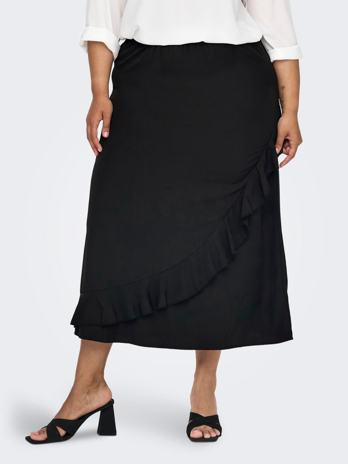 온리 빅사이즈 엘라스틱 러플 미디 스커트 15336575_2161 BLACK / BLACK - 상품 이미지