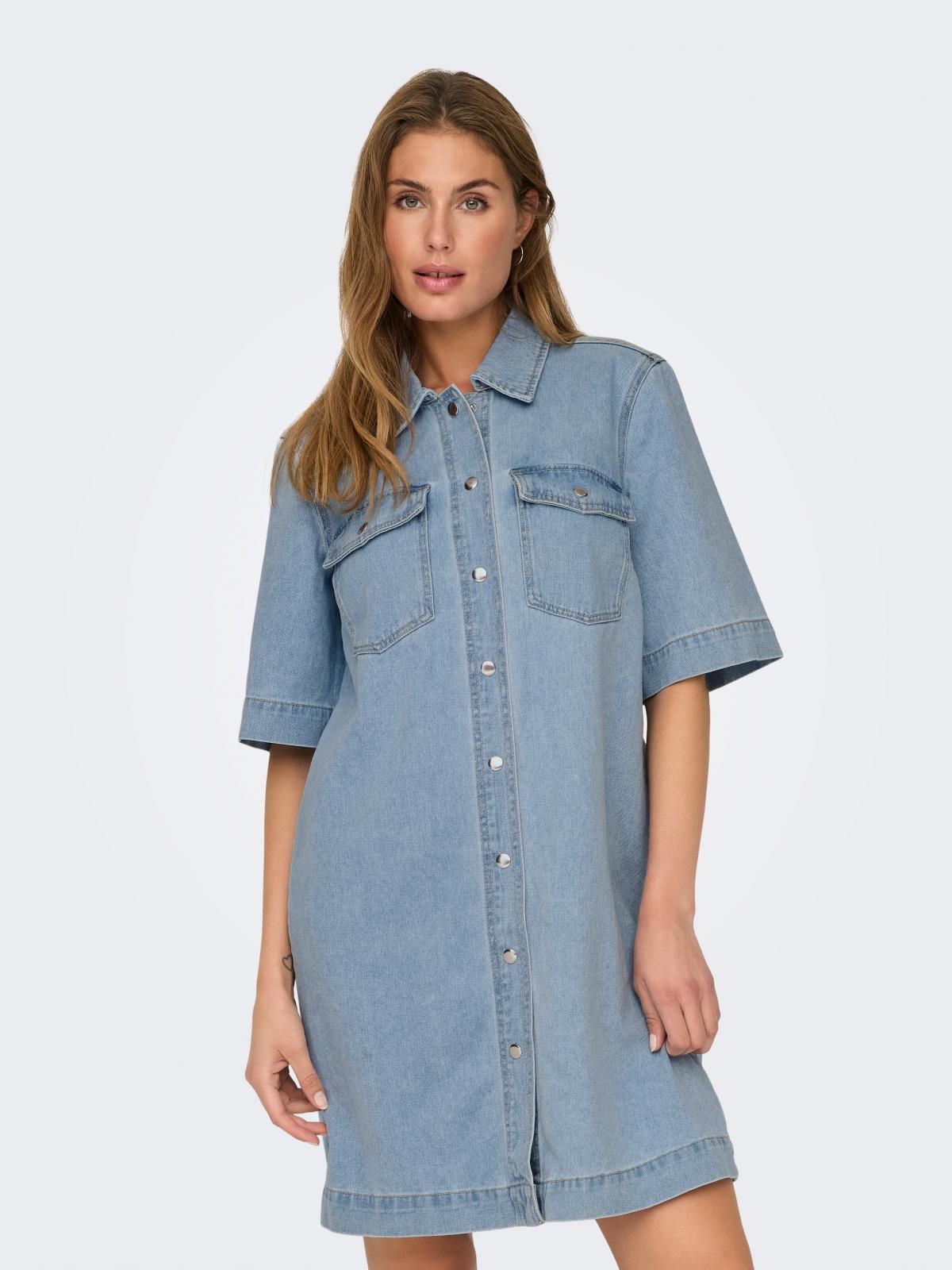 온리 데님 미니 셔츠원피스 반팔 캐주얼 15324384_2116 BLUE / LIGHT BLUE DENIM - 상품 이미지