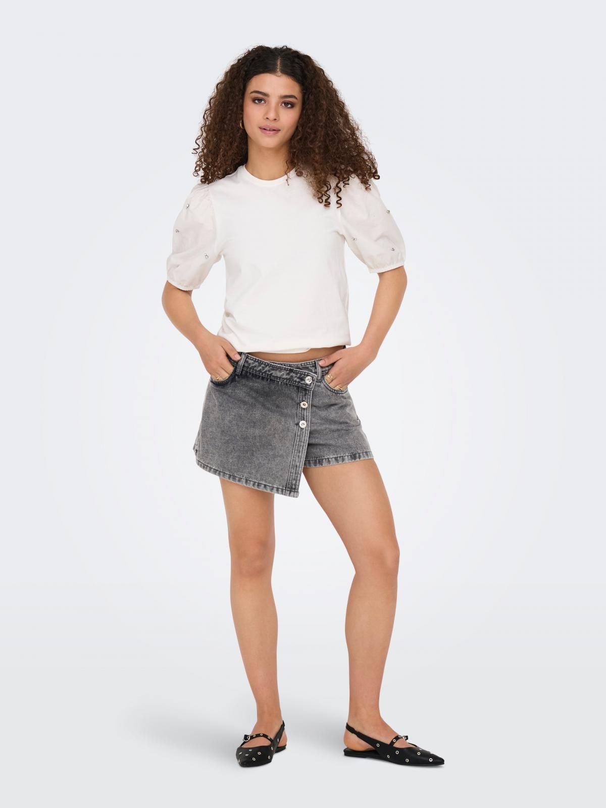 온리 버튼 디테일 데님 미니 스커트 15256608_2106 GREY / LIGHT GREY DENIM - 상세 이미지 5