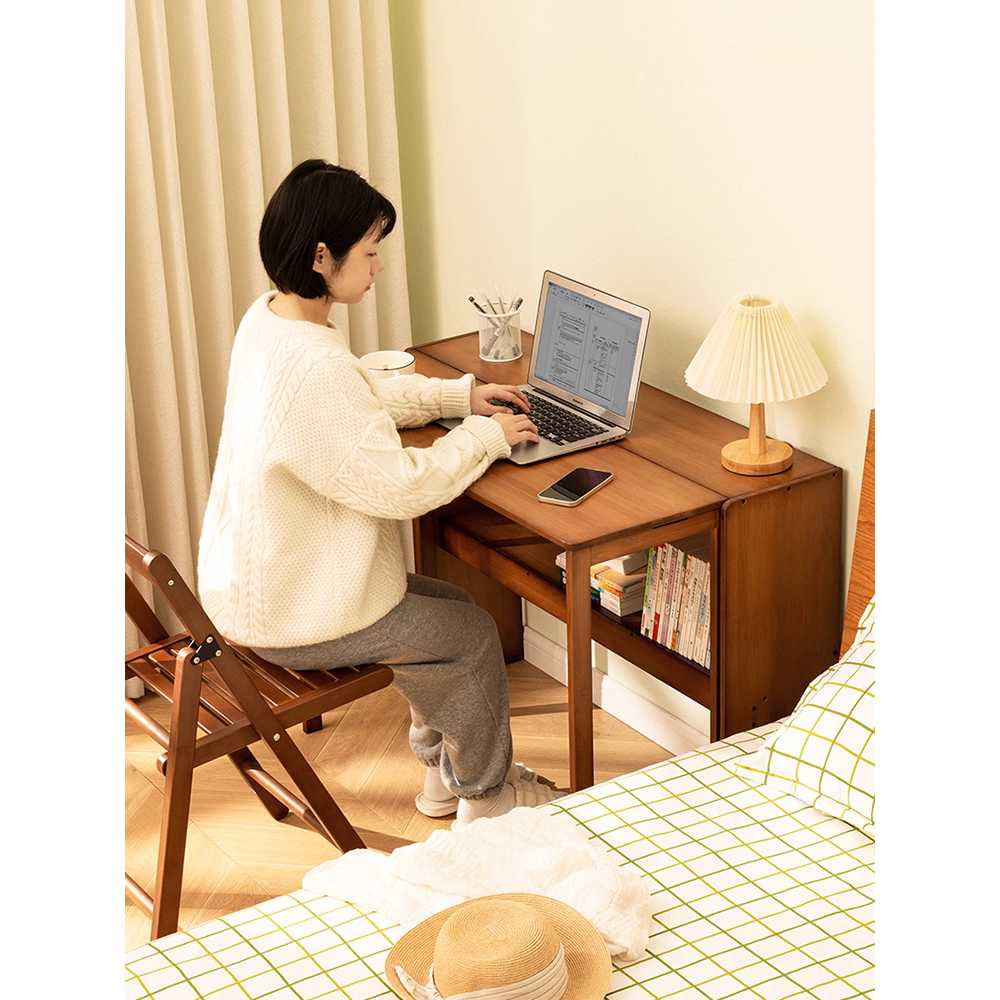 접이식 책상 컴퓨터 우드 테이블 긴 자취방 독서 학습 83cm - 상세 이미지 3