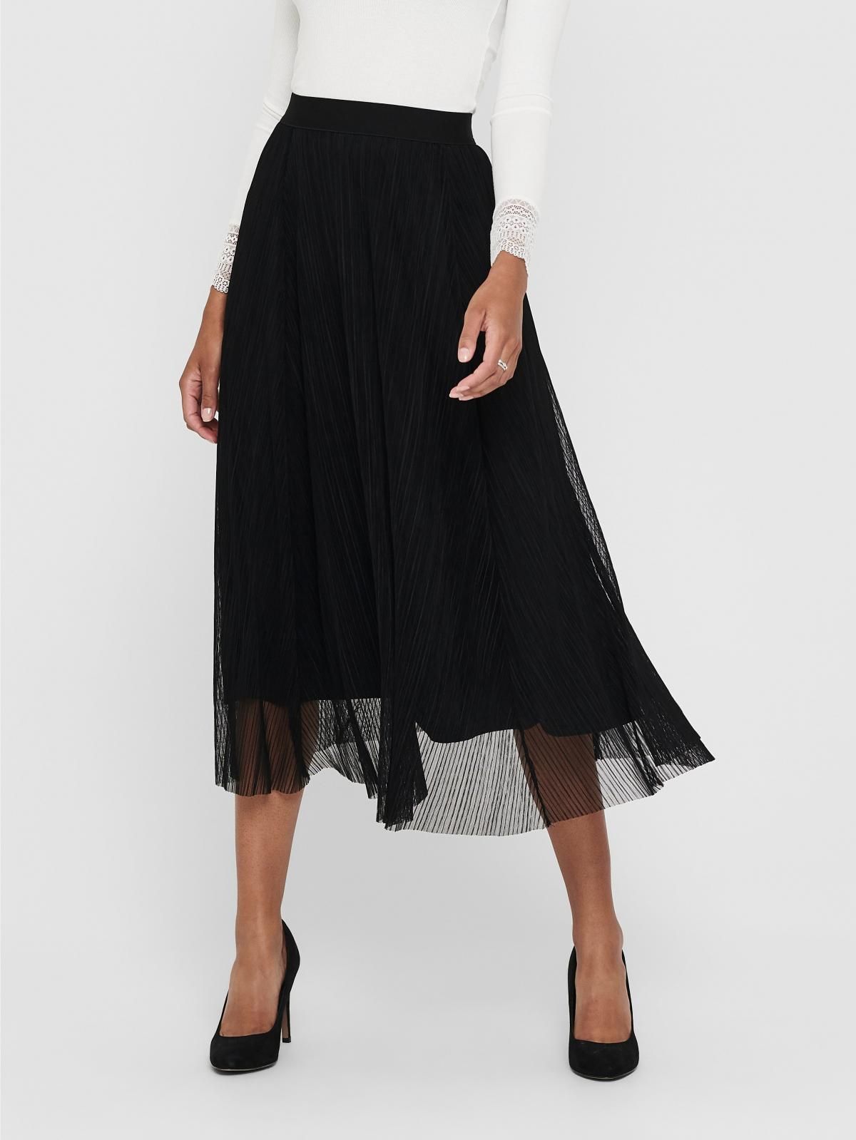 온리 엘라스틱 롱 스커트 블랙 쉬폰 플리츠 15214303_2161 BLACK / BLACK - 상품 이미지