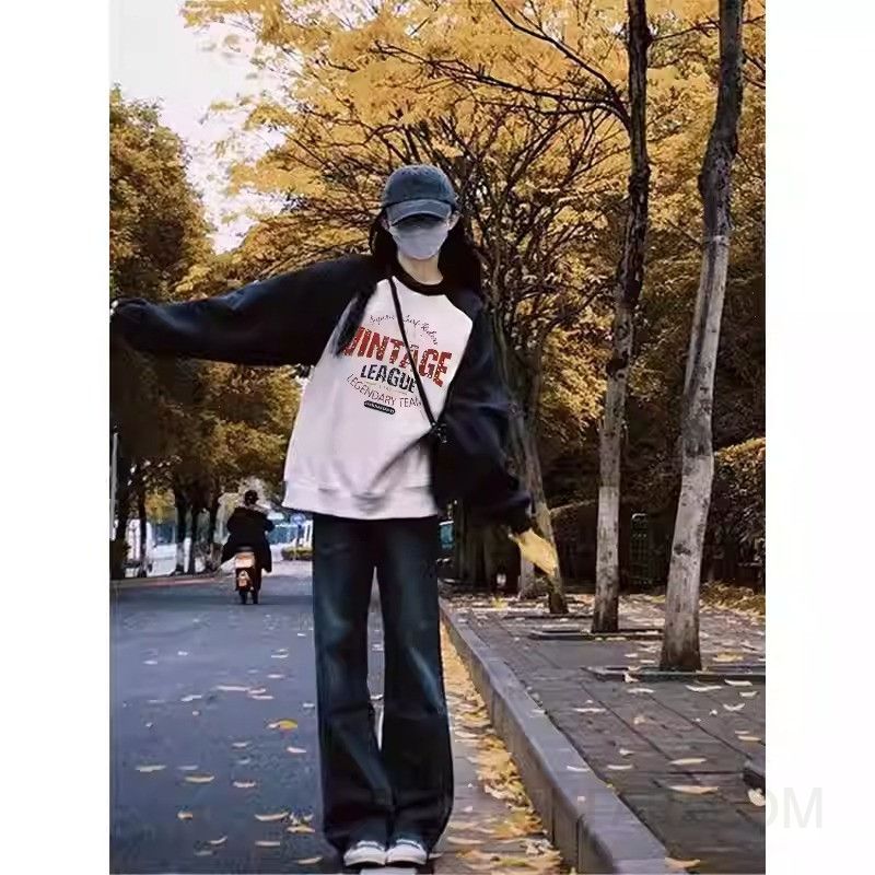 여성 루즈핏 레터링 오버핏 라운드넥 긴팔 맨투맨 티셔츠 얇은 기모 선택 데일리 간절기 가을 겨울 - 상품 이미지