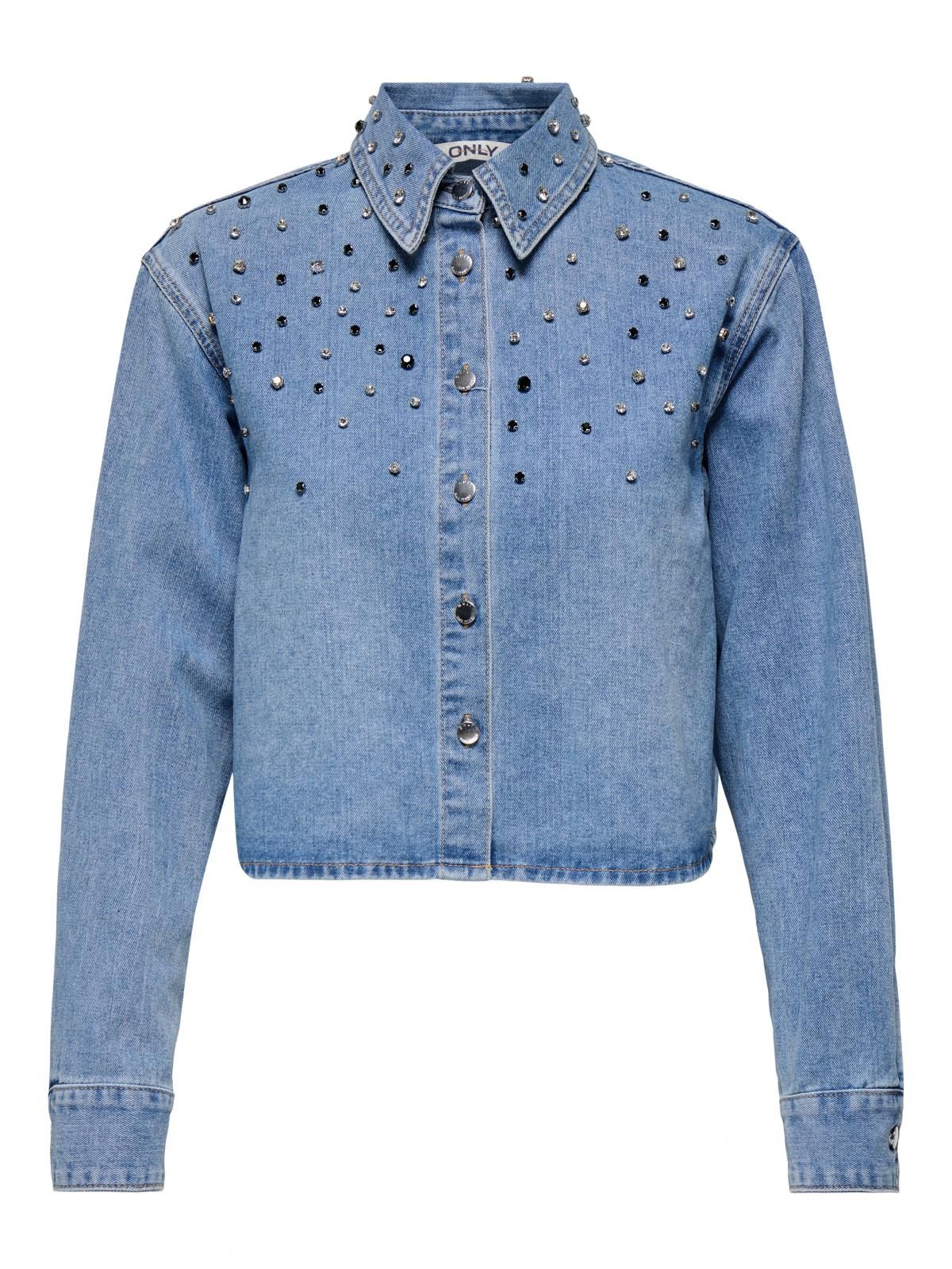 온리 크롭 스팽글 데님 셔츠 15341749_2116 BLUE / LIGHT BLUE DENIM - 상세 이미지 4