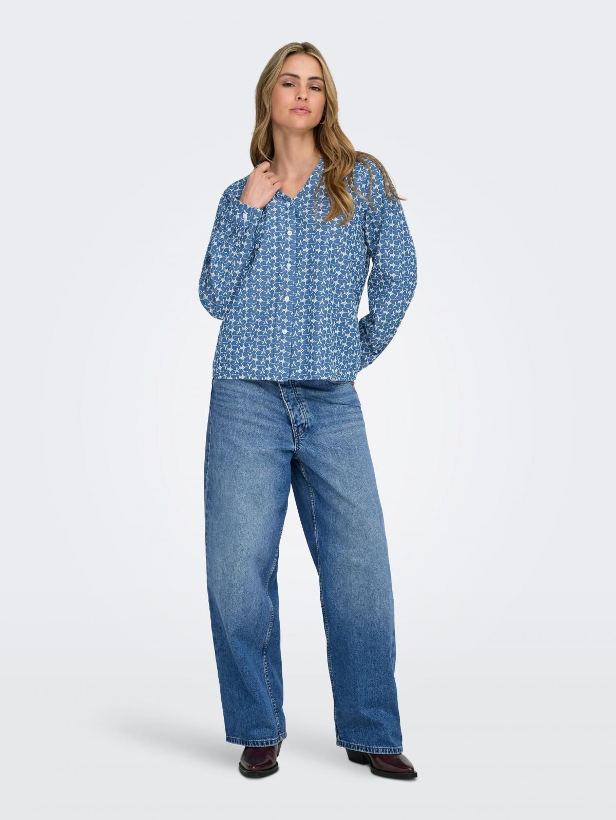 온리 에스닉 패턴 데님 셔츠 15366772_2115_1245092 BLUE / MEDIUM BLUE DENIM - 상세 이미지 5