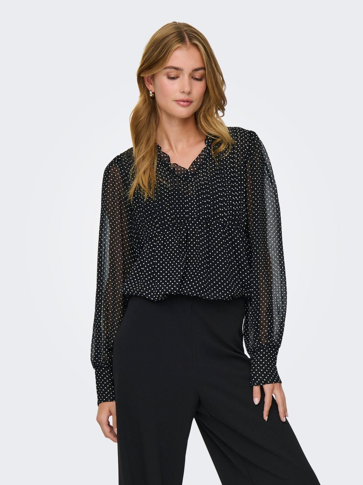 온리 도트 패턴 시스루 브이넥 블라우스 15372407_2161_1267709 BLACK / BLACK - 상품 이미지