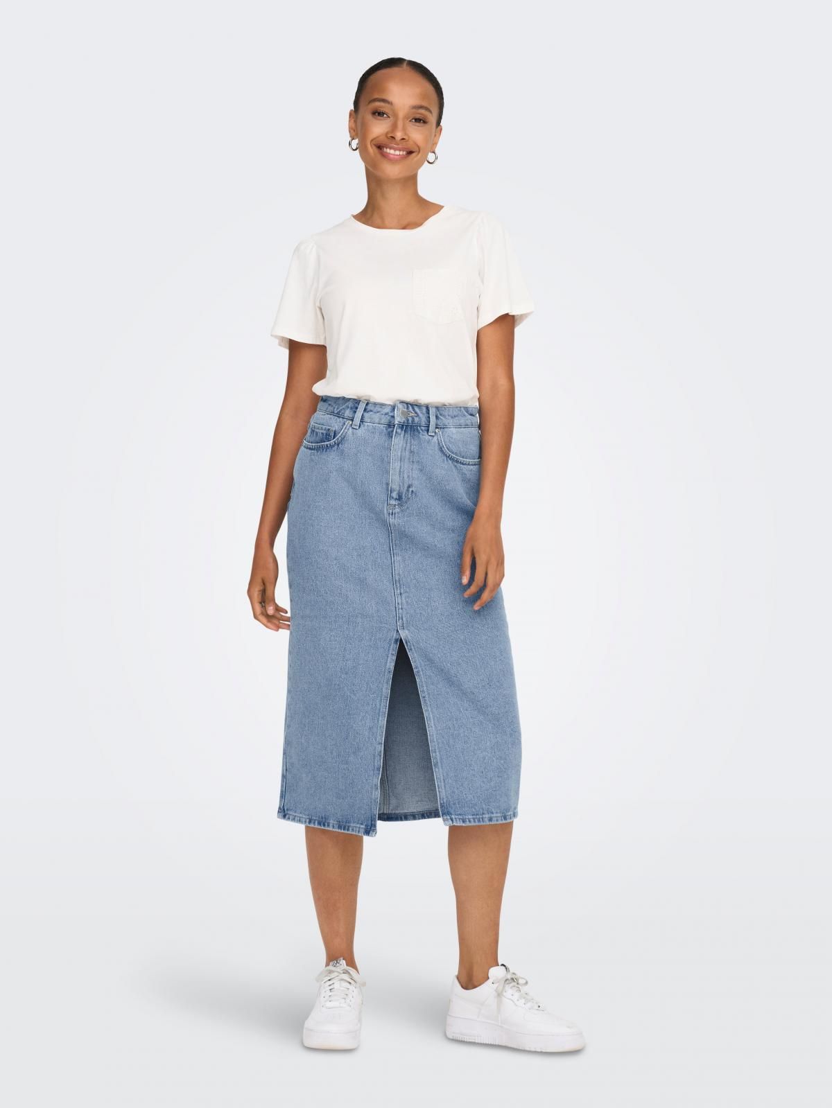 온리 데님 미디 스커트 프론트슬릿 캐주얼 15319268_2116 BLUE / LIGHT BLUE DENIM - 상세 이미지 5