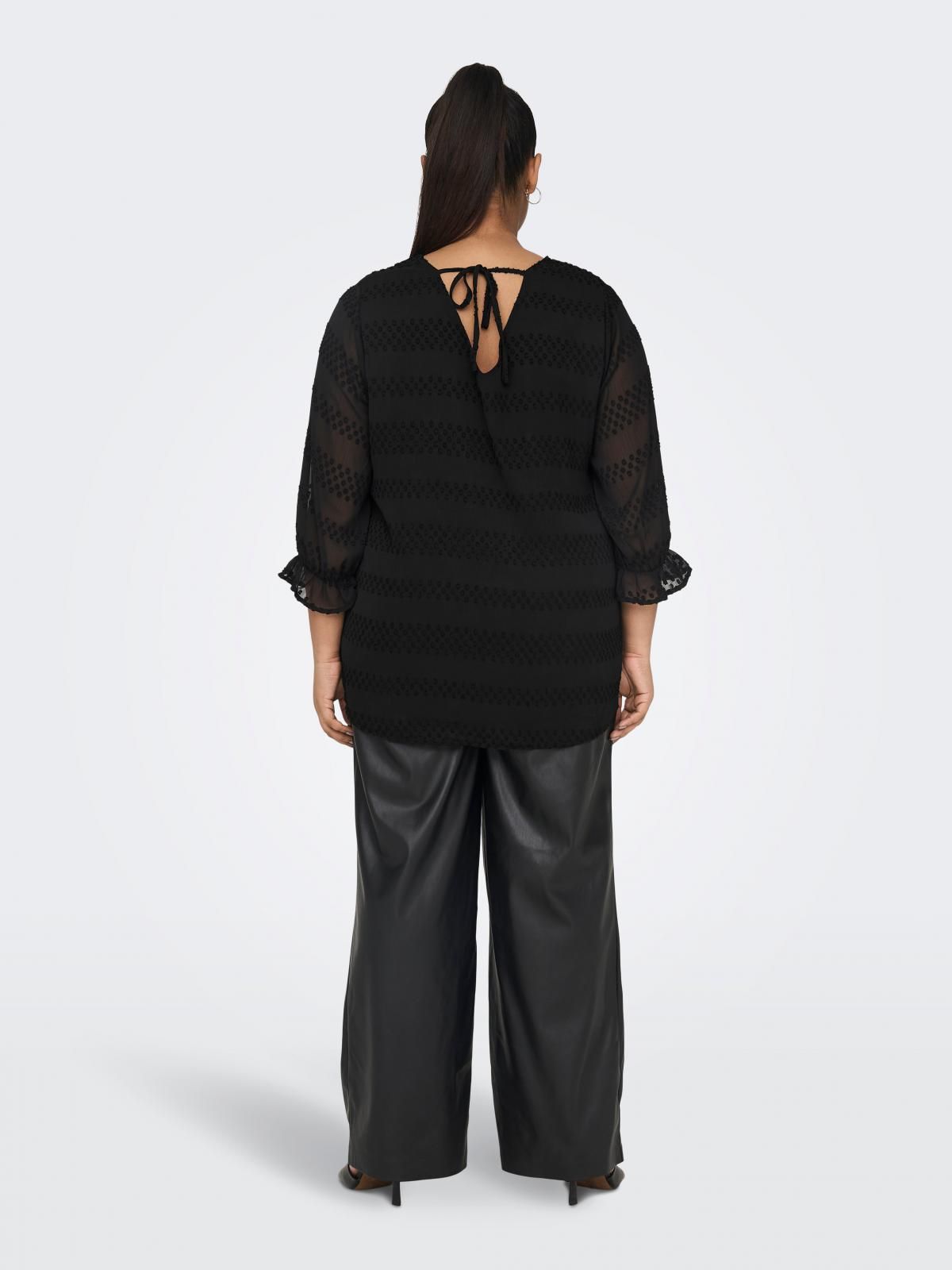 온리 브이넥 레귤러핏 7부 소매 블라우스 15257470_2161 BLACK / BLACK - 상세 이미지 2