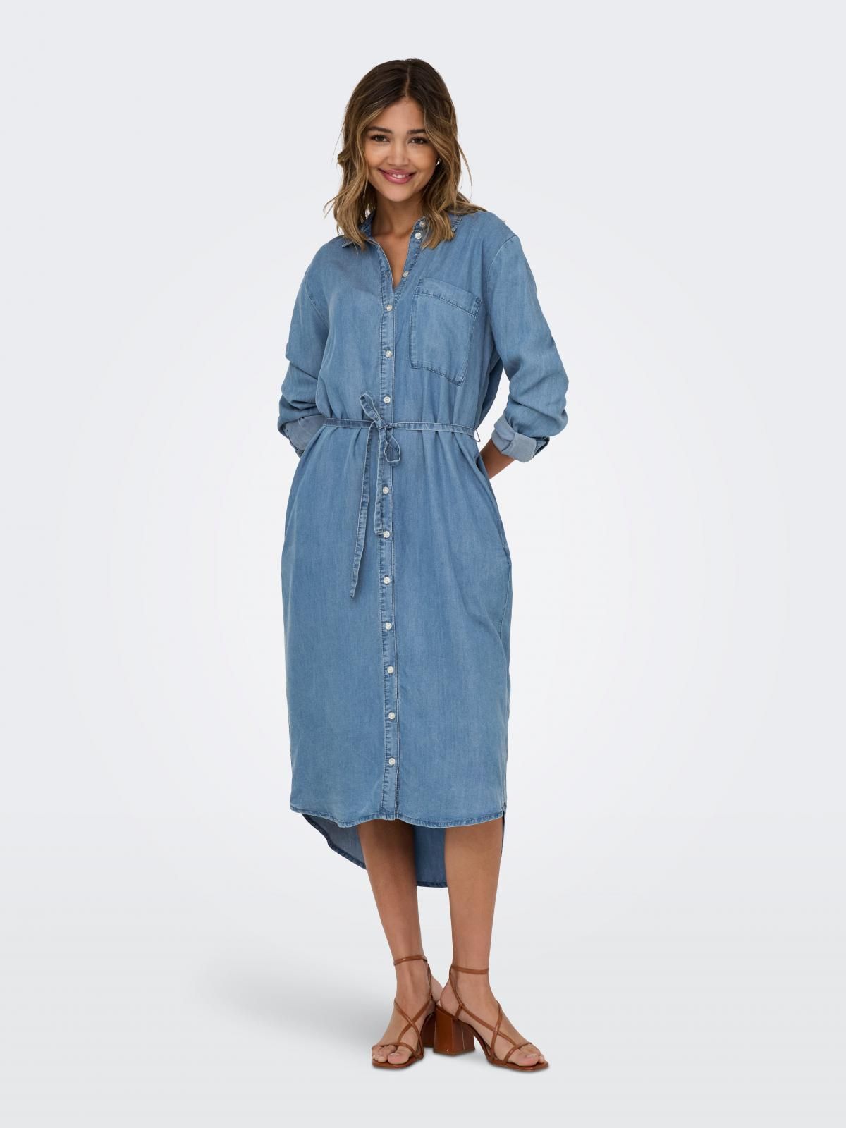 온리 데님 미디 원피스 셔츠카라 버튼업 15350529_2115 BLUE / MEDIUM BLUE DENIM - 상품 이미지