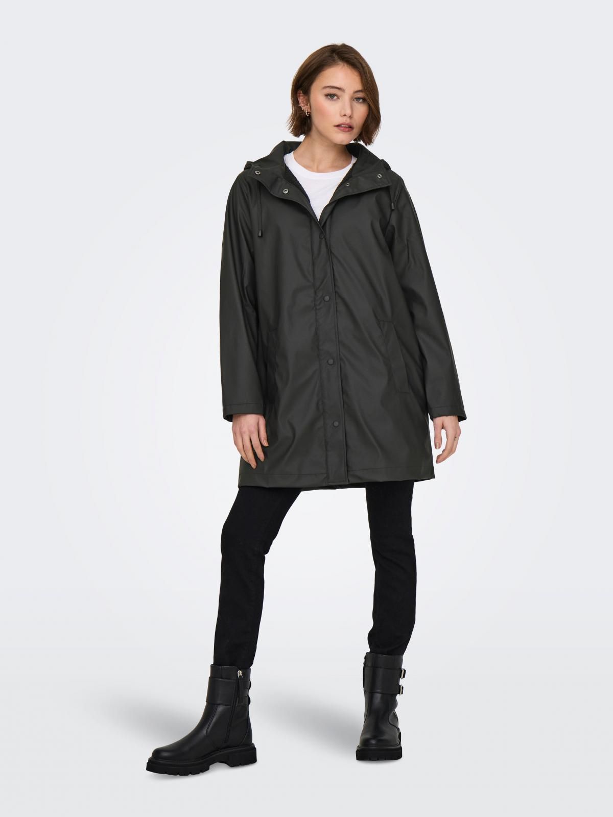 온리 워터프루프 테크니컬 후드 레인코트 15182762_2161 BLACK / BLACK - 상세 이미지 5