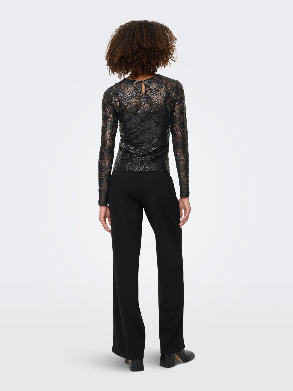 온리 레이스 시스루 라운드넥 긴팔 탑 15358416_2161 BLACK / BLACK - 상세 이미지 2