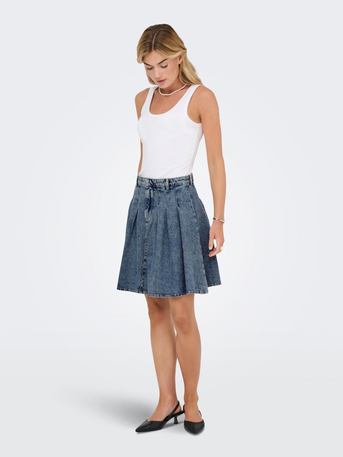 온리 데님 미니 스커트 플리츠 벨트고리 15366239_2115 BLUE / MEDIUM BLUE DENIM - 상세 이미지 5