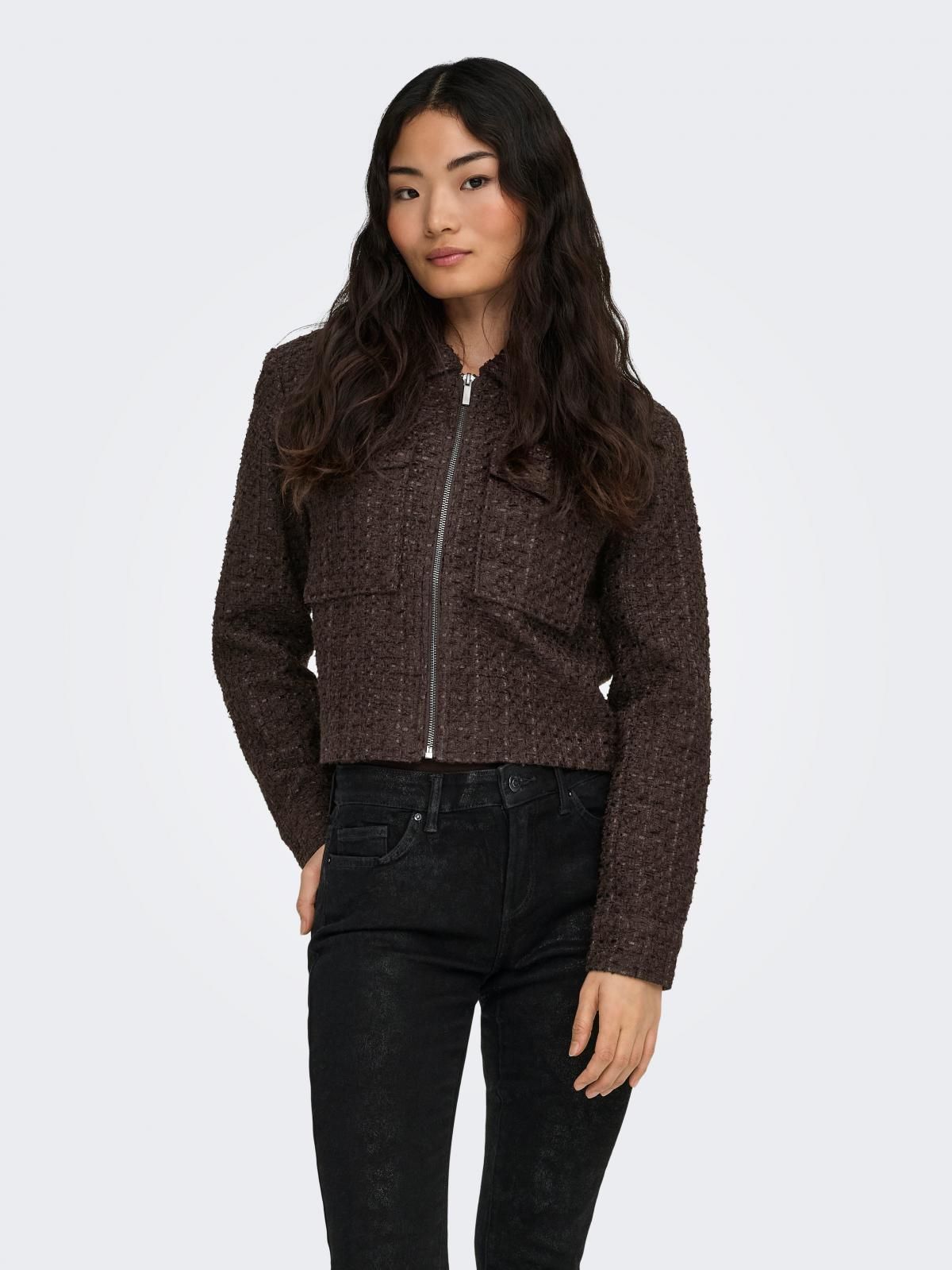 온리 트위드 크롭 집업 재킷 15334275_282 BROWN / COFFEE BEAN - 상품 이미지