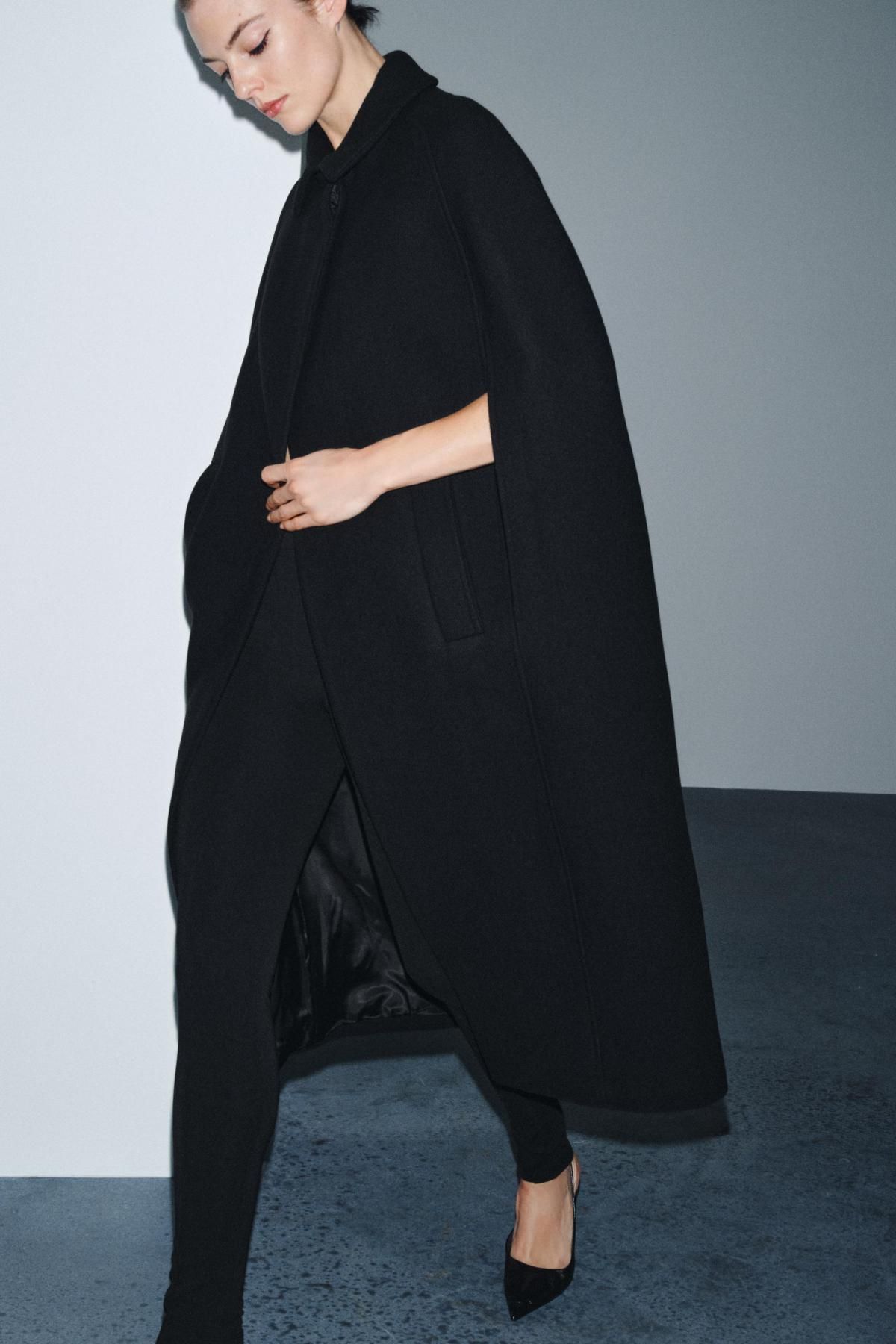 자라 한정판 울블렌드 케이프 롱코트 블랙 7179/246 BLACK - 상세 이미지 5