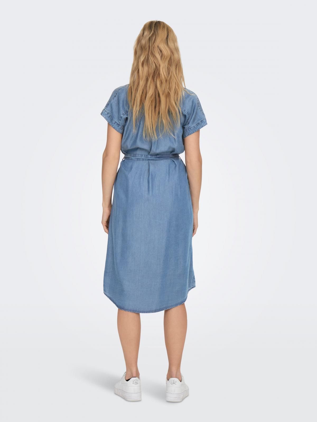 온리 데님 벨티드 미디 원피스 반팔 버튼업 15250429_2115 BLUE / MEDIUM BLUE DENIM - 상세 이미지 2