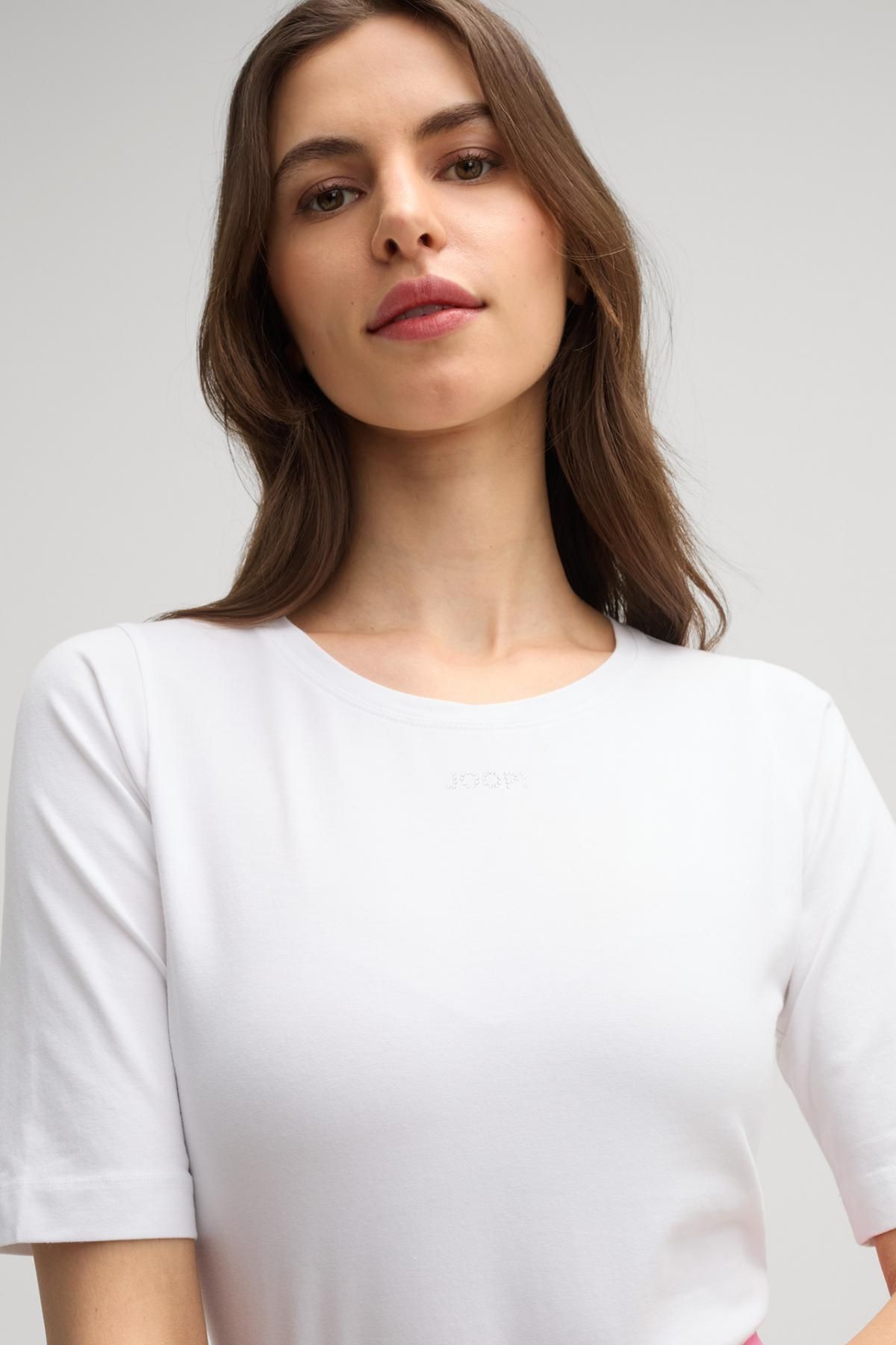 윱 화이트 글리터 로고 라운드넥 반팔 티셔츠 30046196-10019329-100 WEISS - 상세 이미지 5