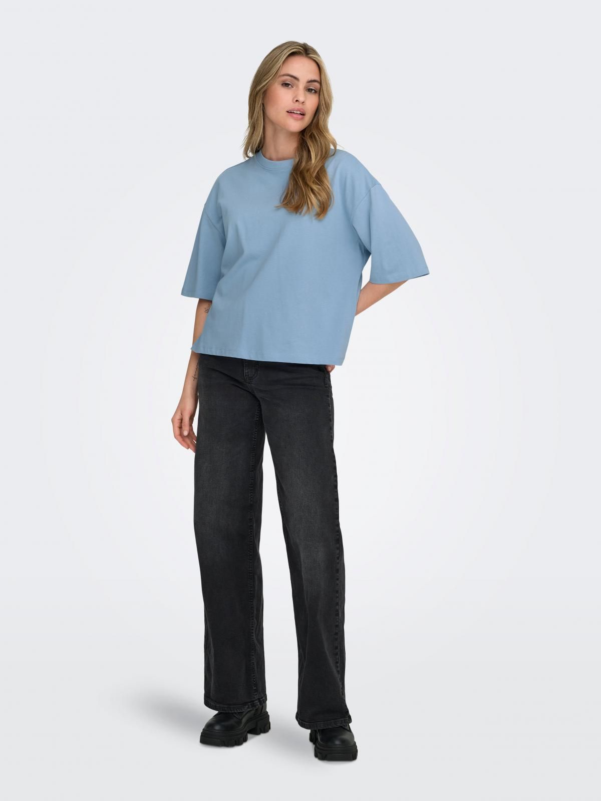 온리 베이직 라운드넥 반팔 티셔츠 15370997_3013 BLUE / SOFT CHAMBRAY - 상세 이미지 5