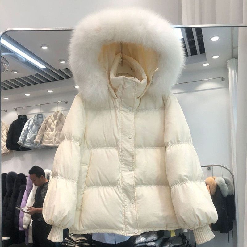 여성 루즈핏 후드 퍼 숏 패딩 점퍼 오버핏 겨울 아우터 데일리 캐주얼 따뜻한 두툼한 푸퍼 와이드소매 코디 재킷 - 상세 이미지 5