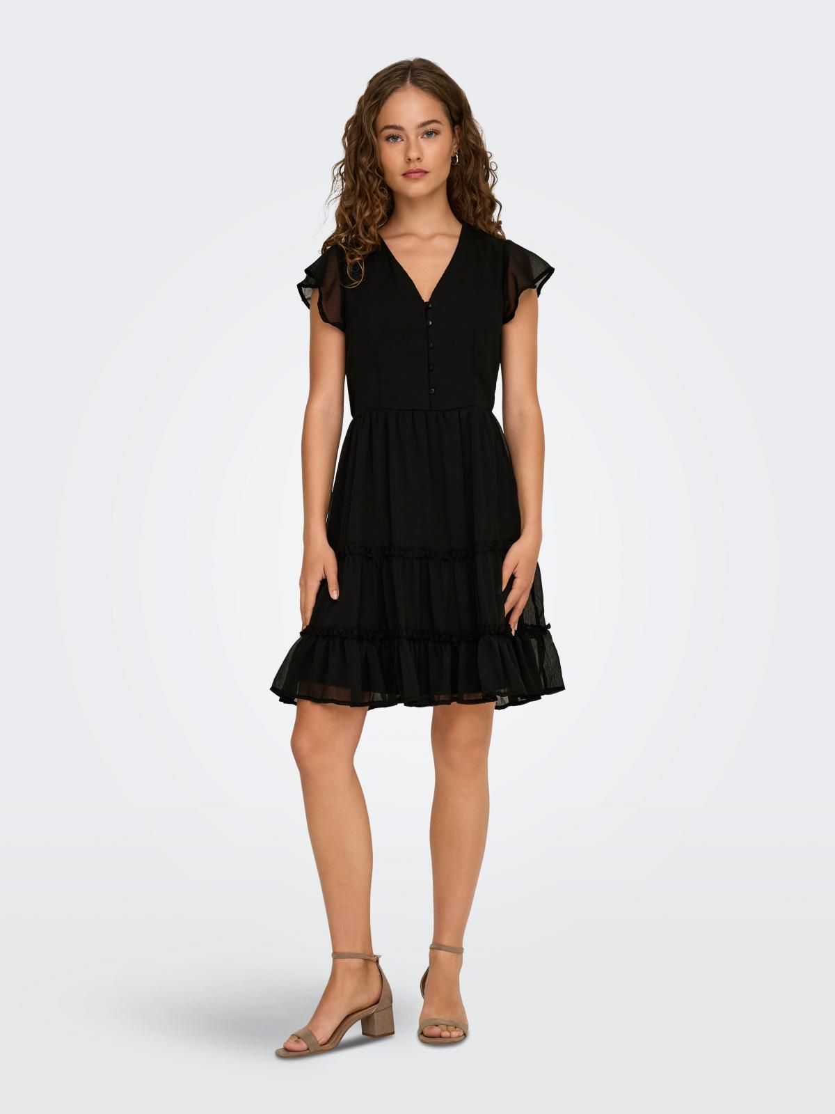 온리 프릴 브이넥 미니 원피스 블랙 15272750_2161 BLACK / BLACK - 상품 이미지