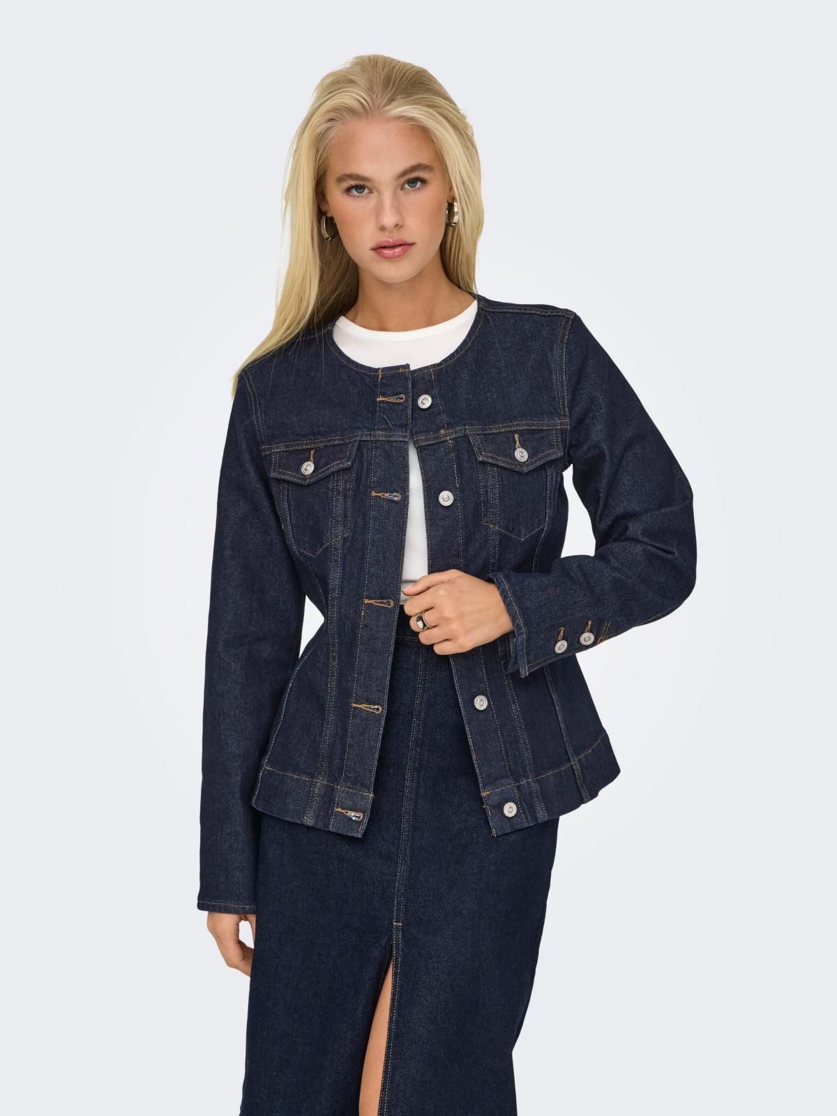온리 클래식 라운드넥 데님 자켓 15359079_2114 BLUE / DARK BLUE DENIM - 상세 이미지 2