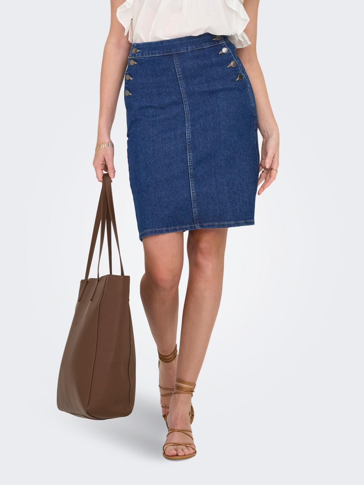 온리 데님 트렌디 버튼 미니 스커트 15357946_2114 BLUE / DARK BLUE DENIM - 상품 이미지