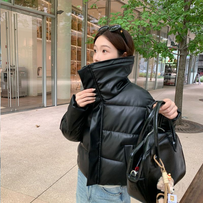 세련된 퍼카라 인조가죽 여성 패딩 점퍼 따뜻한 겨울 아우터 오버핏 루즈핏 데일리 외투 캐주얼 코디 - 상세 이미지 5