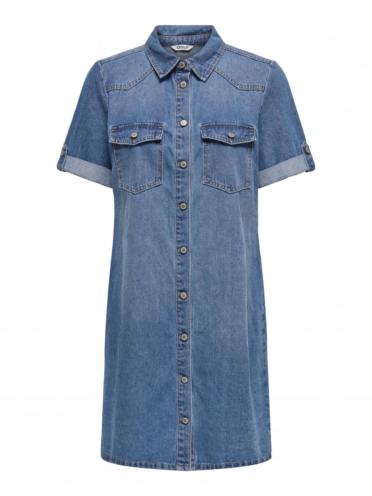 온리 데님 셔츠카라 미니 원피스 15353176_2115 BLUE / MEDIUM BLUE DENIM - 상세 이미지 3
