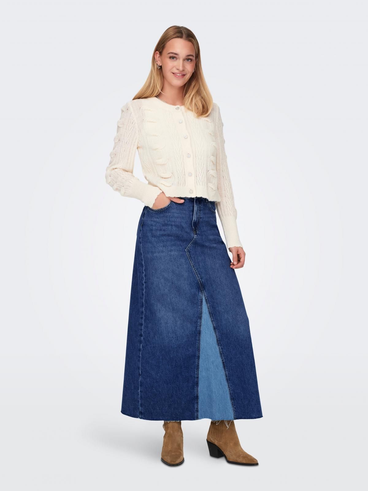 온리 트렌디 하이웨이스트 데님 롱스커트 15327696_2115 BLUE / MEDIUM BLUE DENIM - 상세 이미지 2