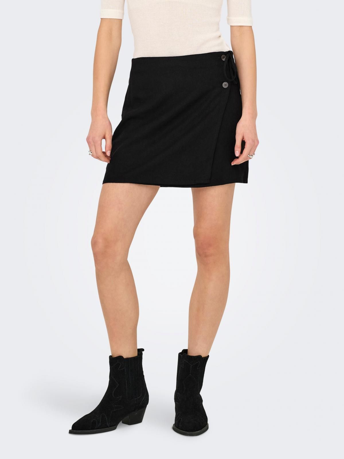 온리 베이직 미드웨이스트 버튼 미니 스커트 15338740_2161 BLACK / BLACK - 상품 이미지