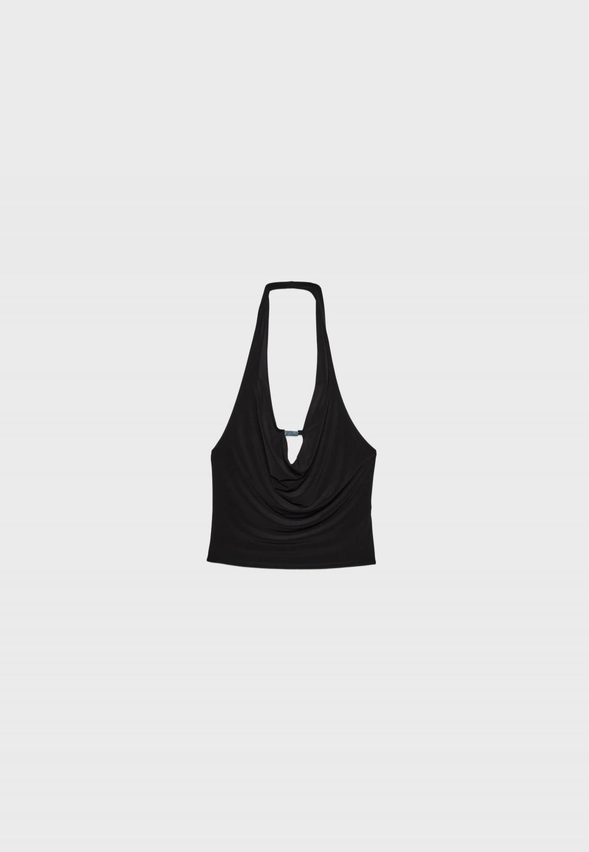 스트라디바리우스 메탈 디테일 드레이프 홀터넥 탑 6785/983 BLACK - 메인 이미지
